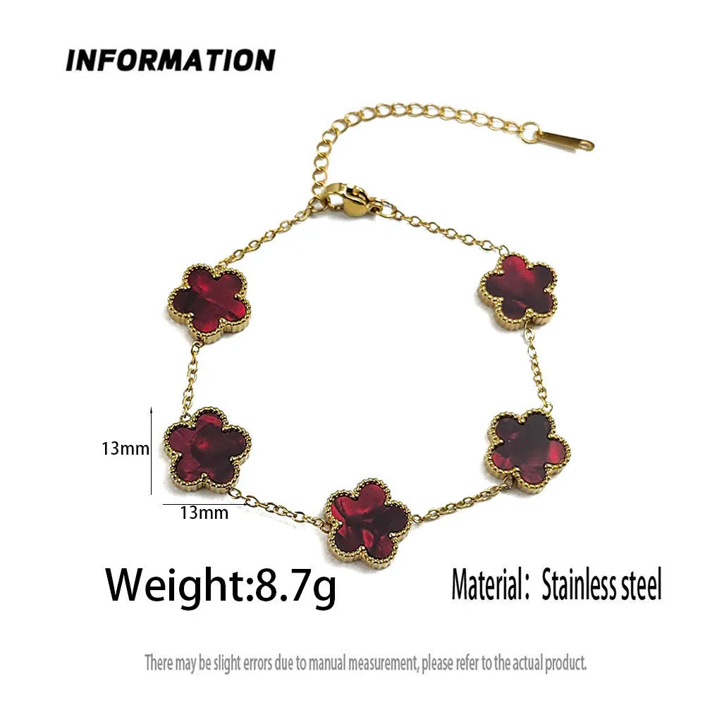 luckacco mussel five-leaf plum blossom stainless steel women's exquisite chain bracelet, 18k gold plated, light luxury, lucky jewelry