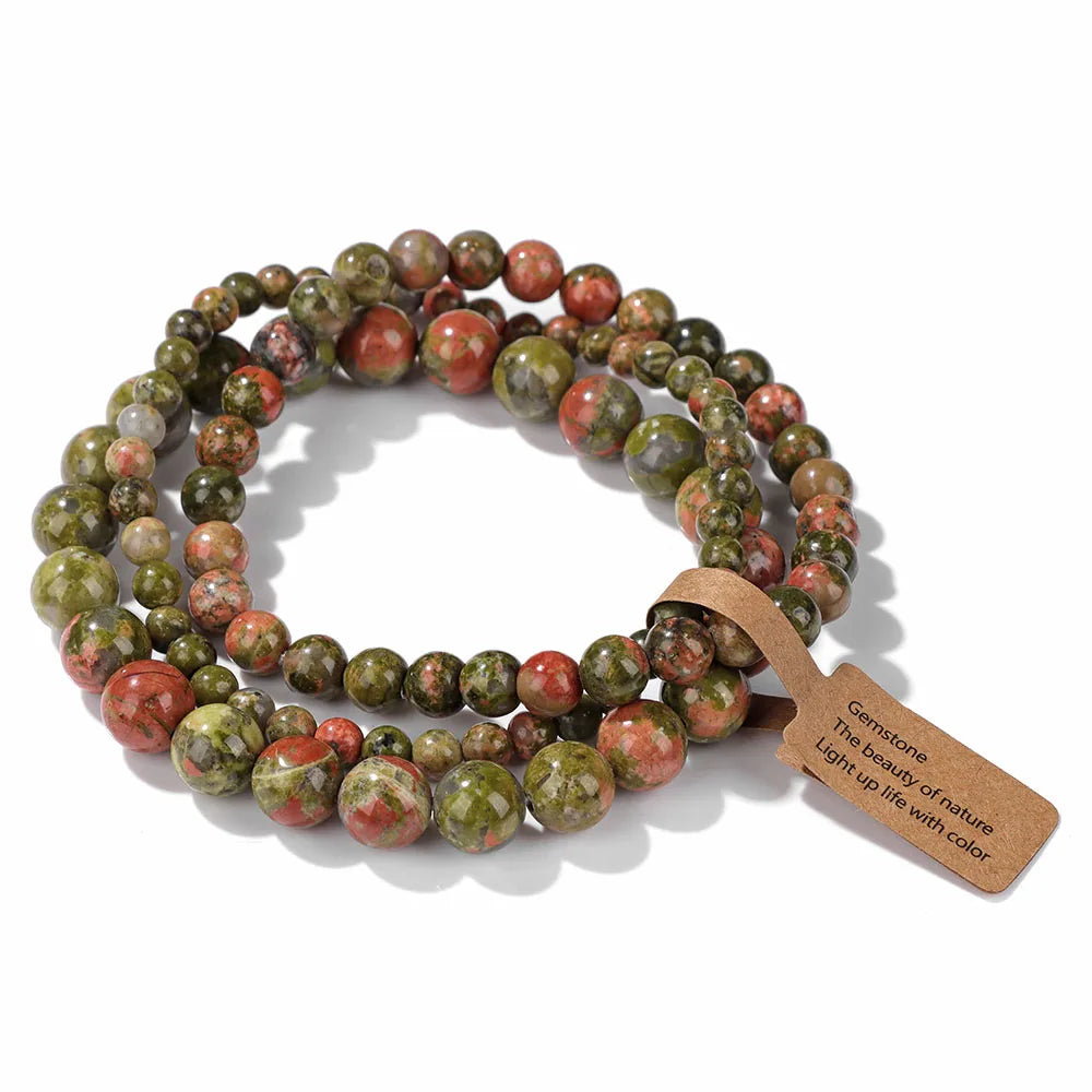luckacco green agates stone bead bracelet set 4 6 8mm natural labradorite opal turquois bracelet with tag stretch bangle jewelry gift