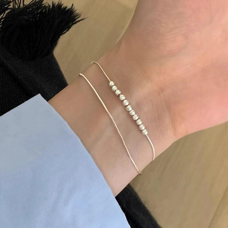 luckacco new 925 silver geometric bead punk peace of mind words irregular string bracelet for woman girl fashion jewelry gift dropship