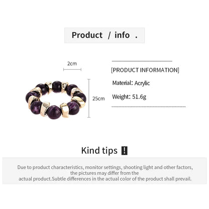 Luckacco 7 Styles Trendy Splicing Acrylic Round Beads Bracelets Bohemian Thick Irregular Resin Elastic Bangles Retro Jewelry for Women F