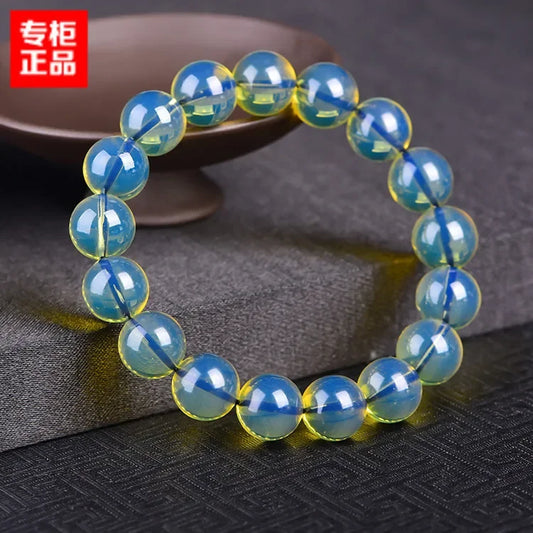 Luckacco Dominican Bracelets Water Purification Blue Amber Single Circle Hand String Amber Round Beads Buddha Bead Bracelet Femme Gift