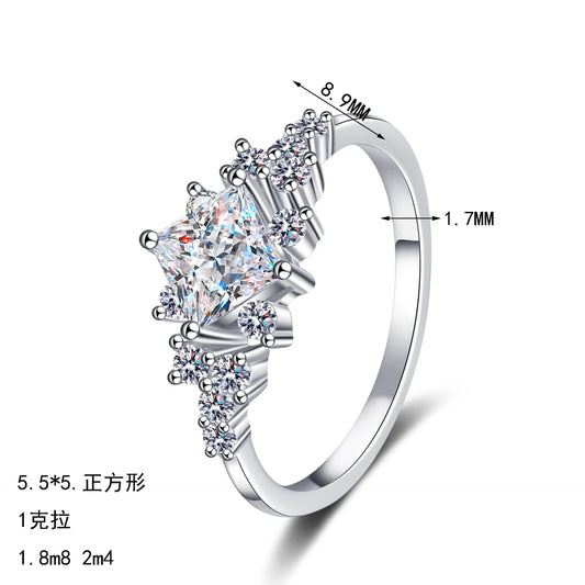 Luckacco Luxury 18K white gold wedding ring 1ct D color real moissanite square geometric design ring exquisite women's jewelry