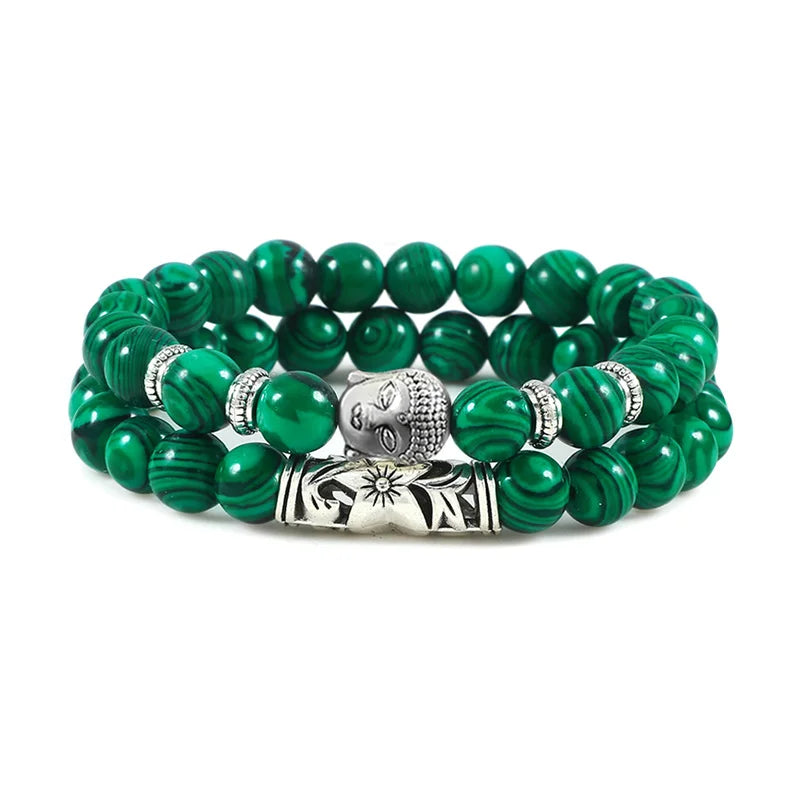 luckacco 2pcs/set buddha head bracelet for women men natural tiger eye lava stone yoga beads distance bracelets charm couple jewelry gift