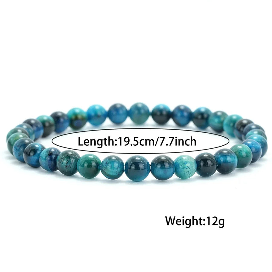 luckacco 6/8/10/12mm premium beaded bracelet men women natural blue tiger eyes stone 4 sizes elastic bangles meditation healing jewelry
