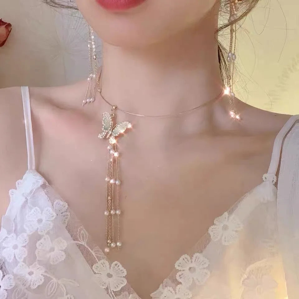 luckacco 2023 new fashion trend unique design delicate vintage zircon flower pearl necklace women jewelry wedding party premium gift