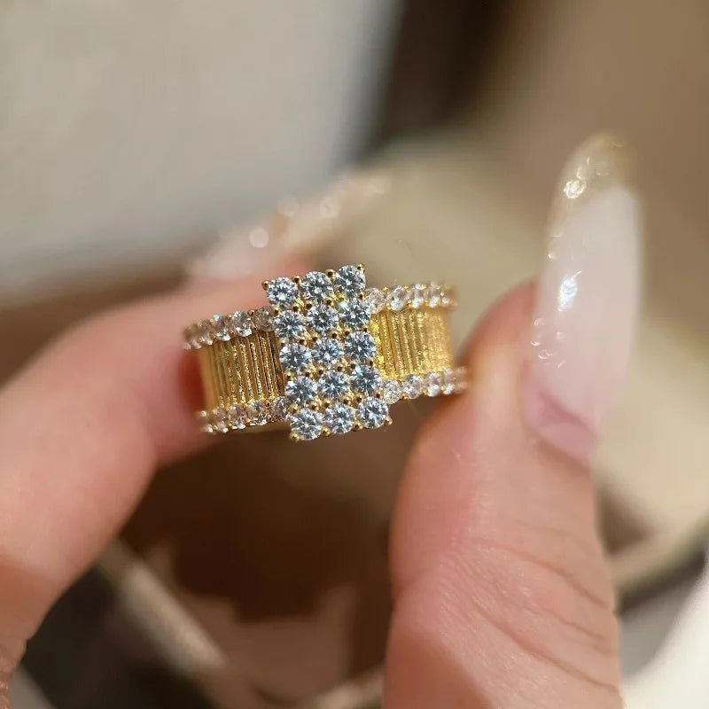 luckacco light luxury retro classical diamond inlay square rings for women unique design exquisite ring wedding banquet jewelry gift
