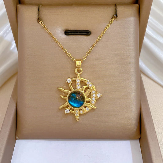 Luckacco Light Luxury Titanium Steel Star Series Necklace for Women Gold Color Planet Moon Astronaut Pendant Necklaces Jewelry Gifts Necklace I