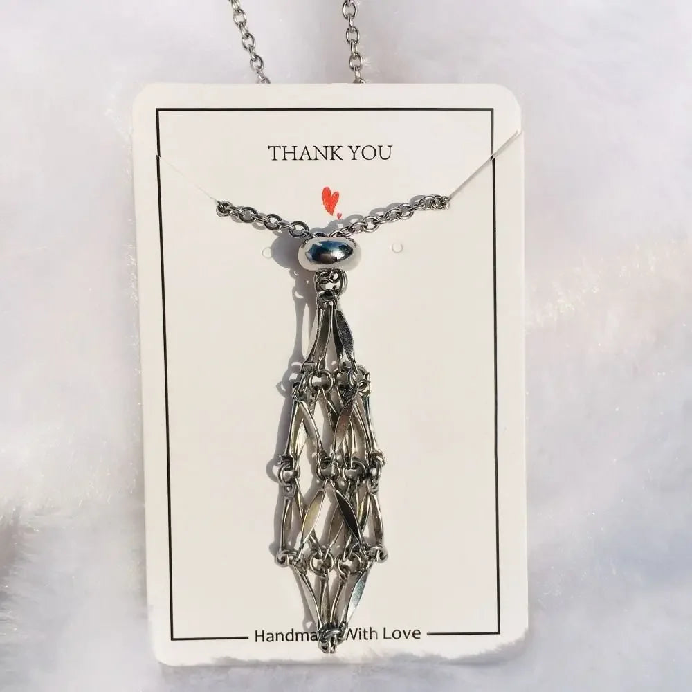 luckacco stainless steel crystal holder cage necklace silver color interchangeable stone holder necklace necklace accessories gold color