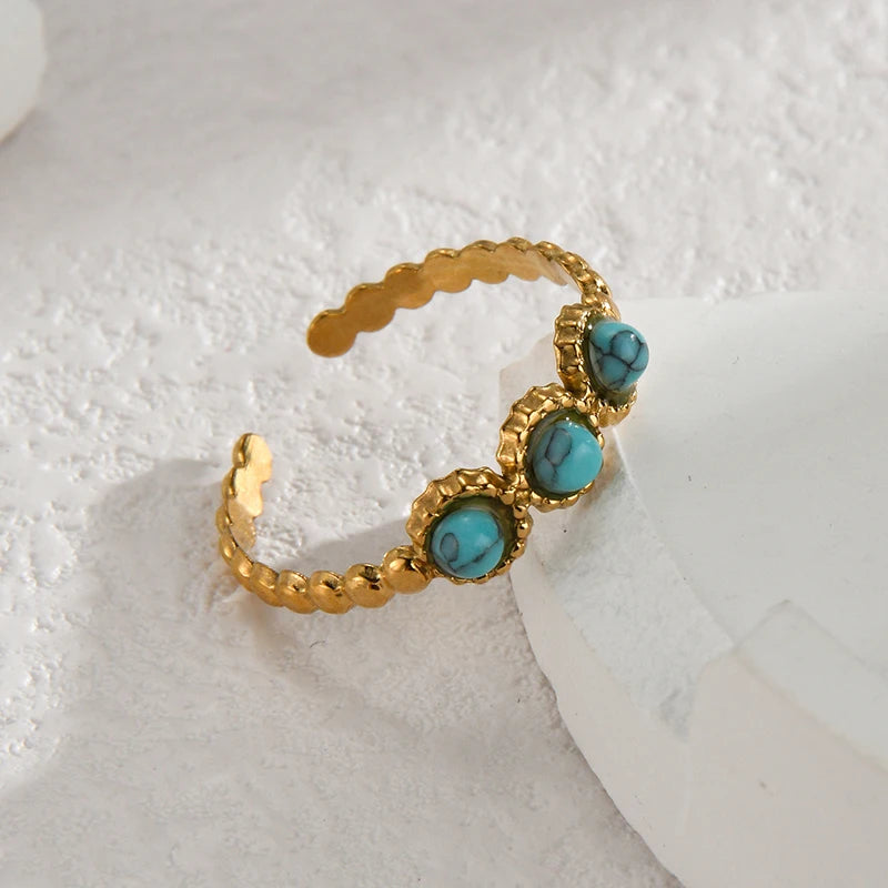 luckacco multiple styles 14k gold color adjustable ring stainless steel natural stone turquoise zircon rings for women girl jewelry gifts