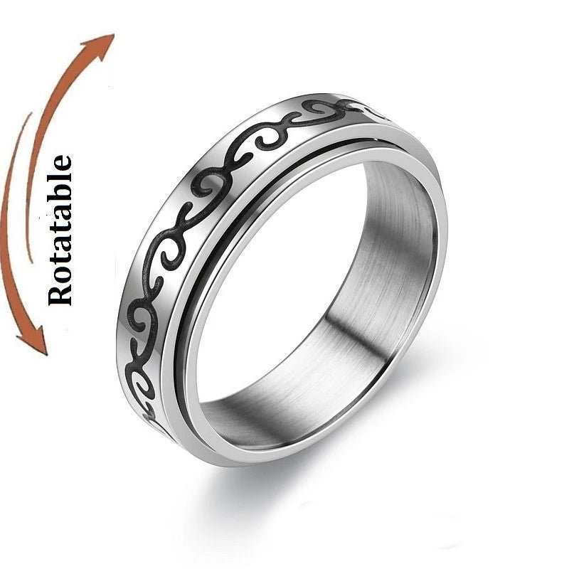 luckacco simple stainless steel anxiety fidget spinner rings for couple rotating anti stress wedding band knuckle ring fashion jewelry