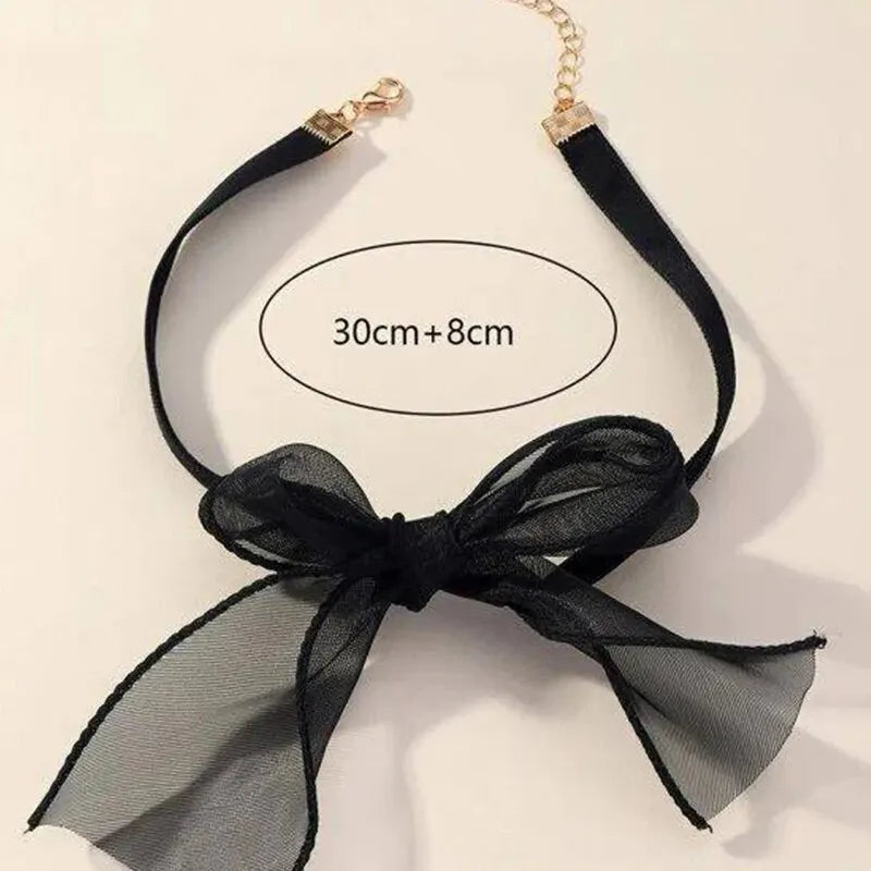 luckacco exquisite imitation pearl choker necklace fashionable bow tie lace up velalvet necklace personality simple jewelry for woman