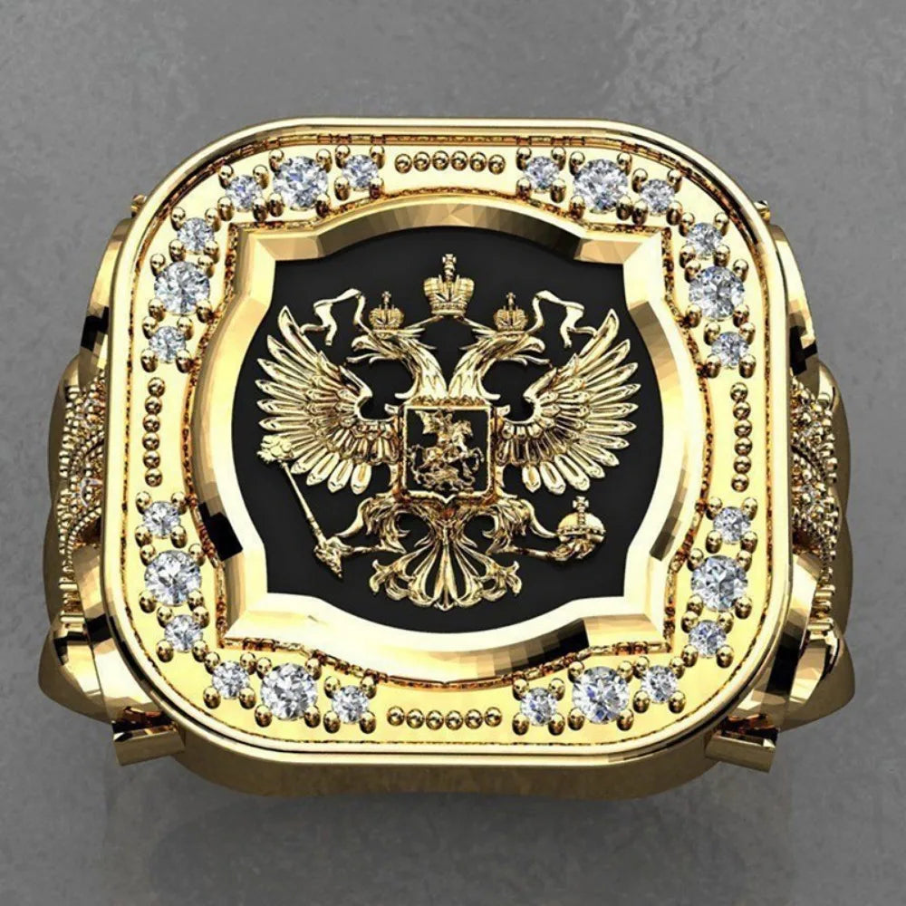 luckacco new simple retro fashion men's jewelry luxury zirconia stamp ring men's badge ring punk street niche trend party jewelry gifts