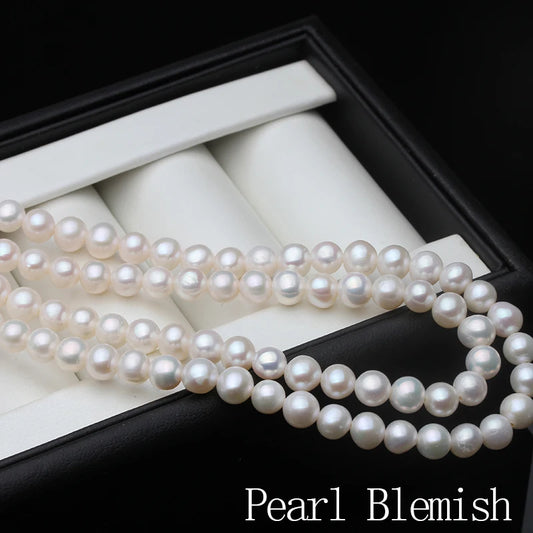 Luckacco Women's Necklace White Natural Freshwater Round Long Pearl Necklace Bride Weddings Gift Pearl Sweater Chains