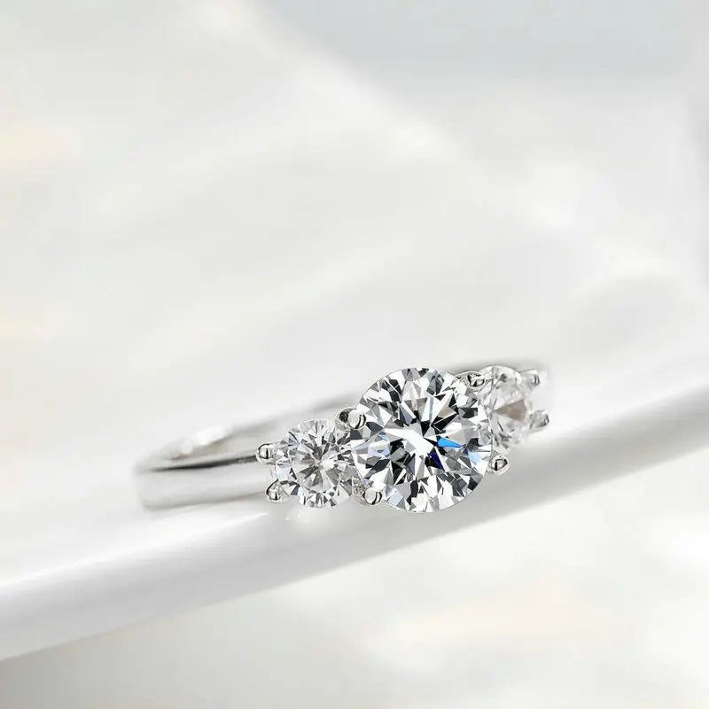 luckacco oxtao 3 stone engagement rings for women 925 sterling silver luxury jewelry 6.5mm wedding rings vvs1 d moissanite ring jewelry