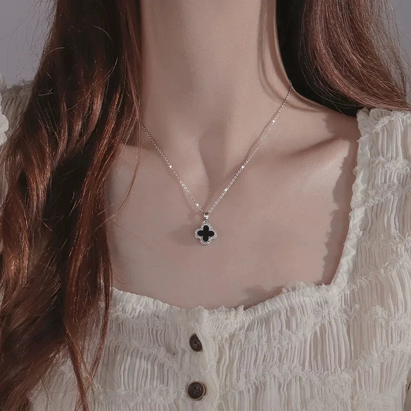 luckacco lucky four-leaf clover cz necklace for women's dynamic fashion birthday gift clavicle chain versatile fashion accessories