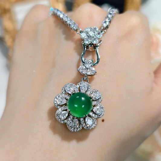 Luckacco Valuable Lab Jade Diamond Jewelry set 925 Sterling Silver Engagement Wedding Rings Earrings Necklace For Women Bridal Party Gift