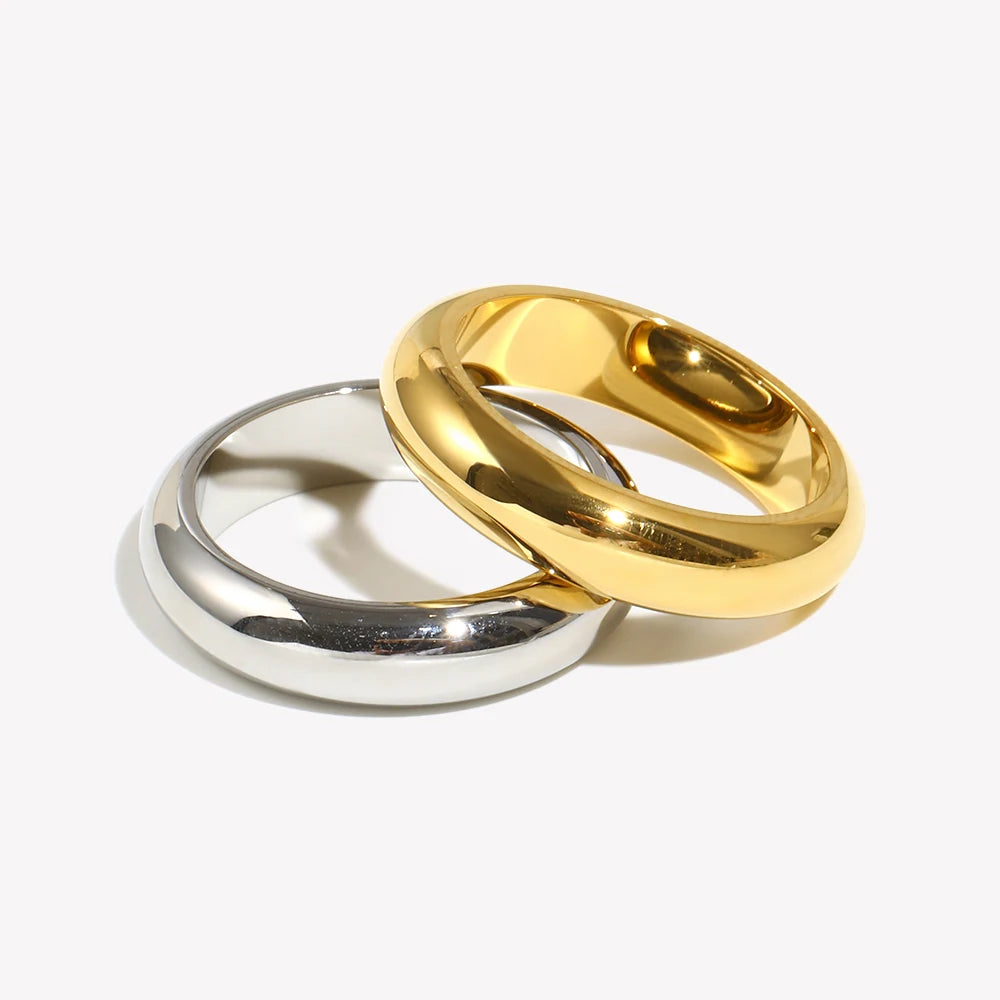 luckacco e.b.belle waterproof gold plated silver color minimalist basic thick plain loop circle stainless steel rings for women