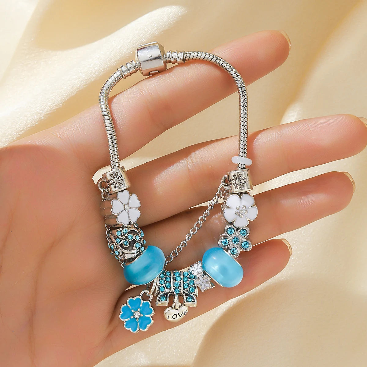 luckacco 1 best-selling bracelet trendy diy boutique glass inlaid diamond bracelet with pan family style personalized jewelry bracelet