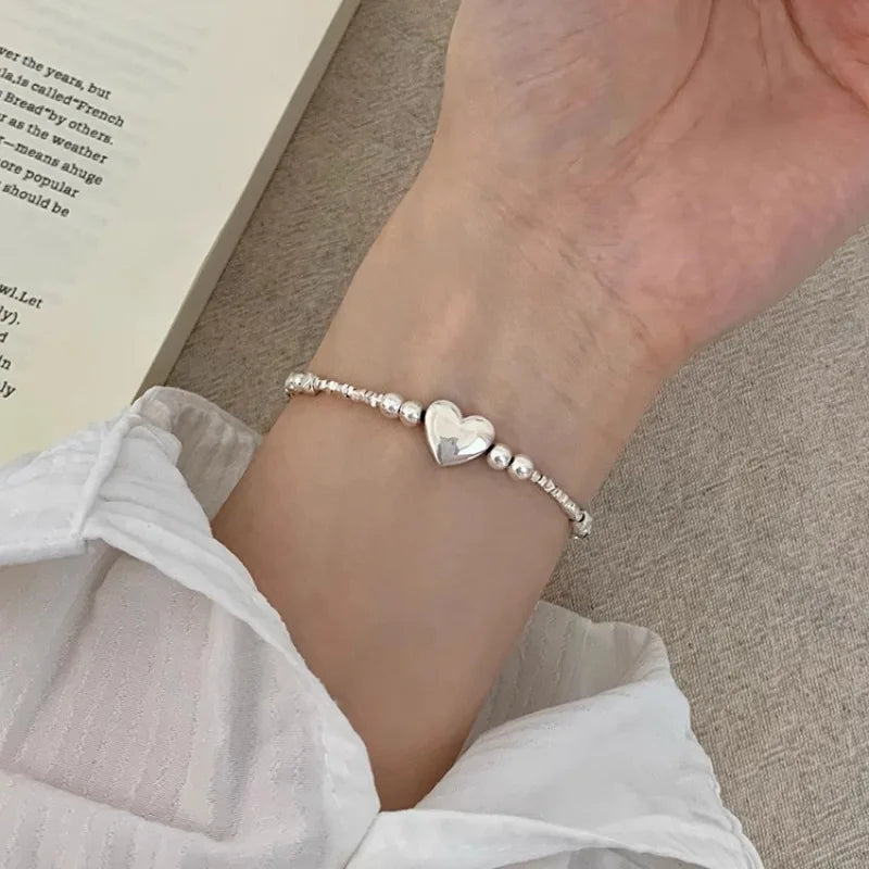 luckacco new 925 silver geometric bead punk peace of mind words irregular string bracelet for woman girl fashion jewelry gift dropship
