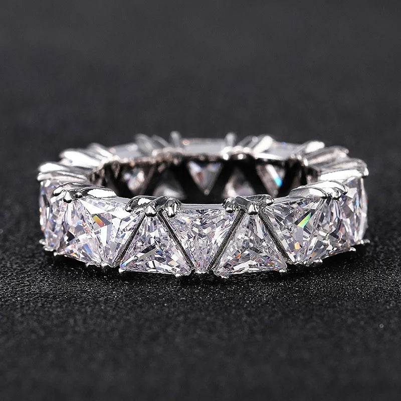 luckacco luxurious 925 sterling silver ring, triangular zircon ring with aaa zircon crystal, engagement jewelry gift for women