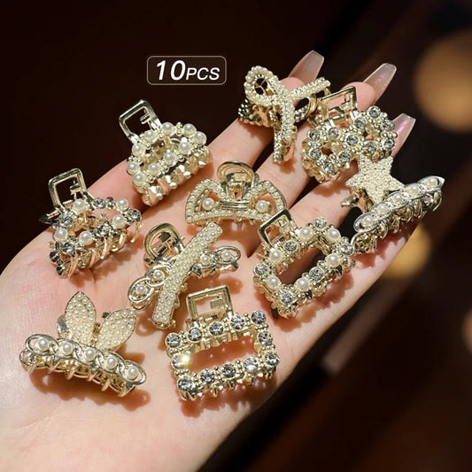 Luckacco 10 alloy rhinestone hair clips, fashionable small grab hair accessories