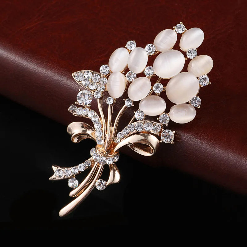 luckacco 1pc fashionable opal stone flower brooch pin garment accessories birthday gift brooches for women rhinestone brooch pin-6691