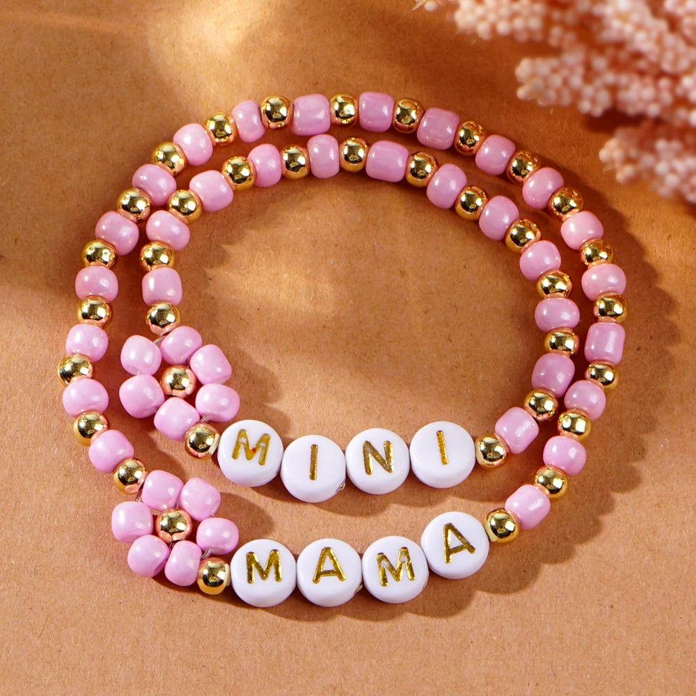 luckacco go2boho 2 pcs parenting stretch set custom mama & mini design multi beaded bracelets for women keep health to family gifts