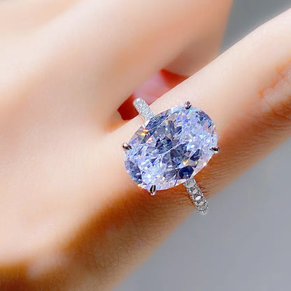 Luckacco 925 Sterling Silver Oval 4ct Lab Diamond Ring for Women – Sparkling Engagement Wedding Band Big Stone Bridal Jewelry Rings