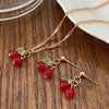 Luckacco Chic Red Cherry Necklace Dangle Earring Set Gold Color Chian Cute Pendant Charming 2 PCS Jewelry Set For Women