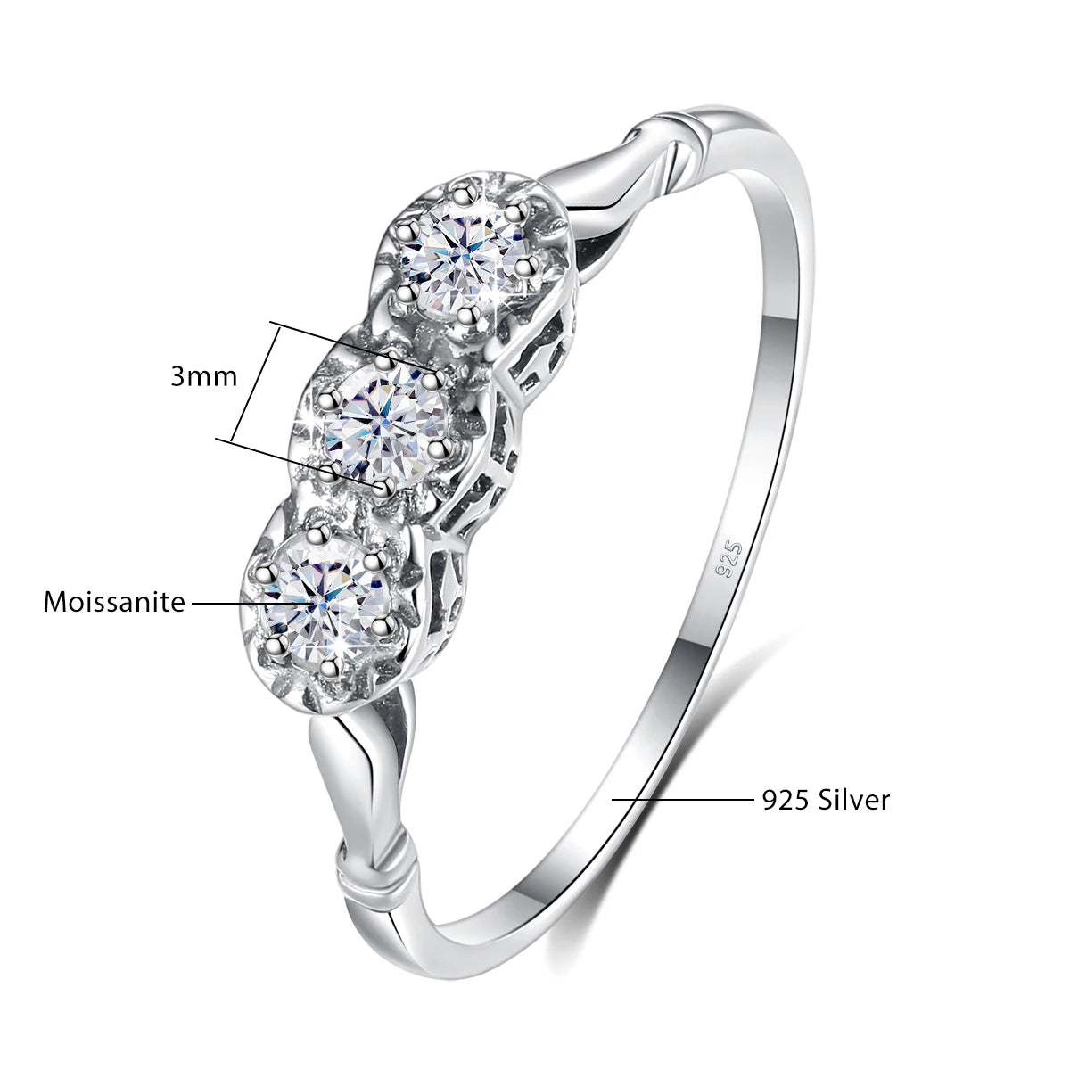 luckacco 3 stone rings for woman 3mm d color moissanite with certificate 100% 925 sterling silver luxury designer engagament jewelry sale