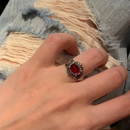 Luckacco Y2k Vintage Gothic Red Crystal Cross Geometry Aesthetic Open Rings for Women Punk Creative Grunge Jewelry Accessories Anillos