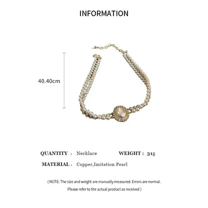 Luckacco Oval Imitation Pearl Rhinestones Double-Layered Ckokers Necklaces for Women Light Luxury Temperament Fashion Jewelry Party Gifts