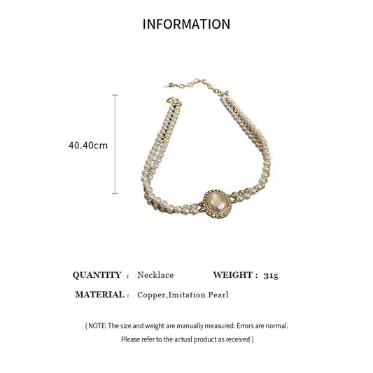 Luckacco Oval Imitation Pearl Rhinestones Double-Layered Ckokers Necklaces for Women Light Luxury Temperament Fashion Jewelry Party Gifts