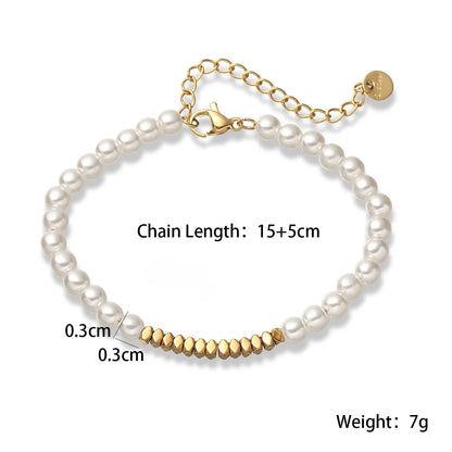 Luckacco NEWBUY Brand Gold Color Stainless Steel Beads Imitation Pearl Bracelet For Elegant Women Non-Fading Jewelry