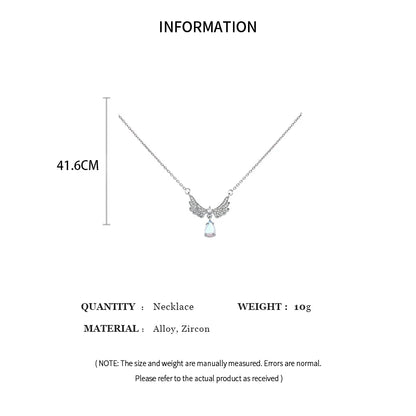 Luckacco Light Luxury Angel Wings Pendant Necklace Ladies Fashion Exquisite Moonstone Collarbone Necklace Delicate Wedding Jewelry