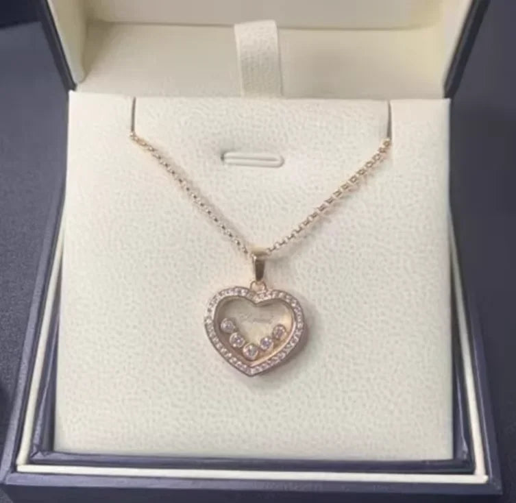 luckacco high quality happy move stone zircon love heart pendant necklace sets for women fashion jewelry party gift