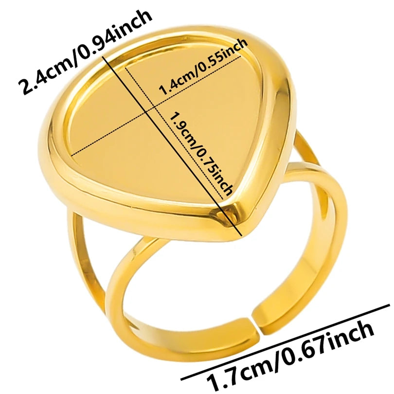 luckacco oval square leaf heart sun base open adjustable ring diy rhinestone oil drop stainless steel rings for women men jewelry bagues