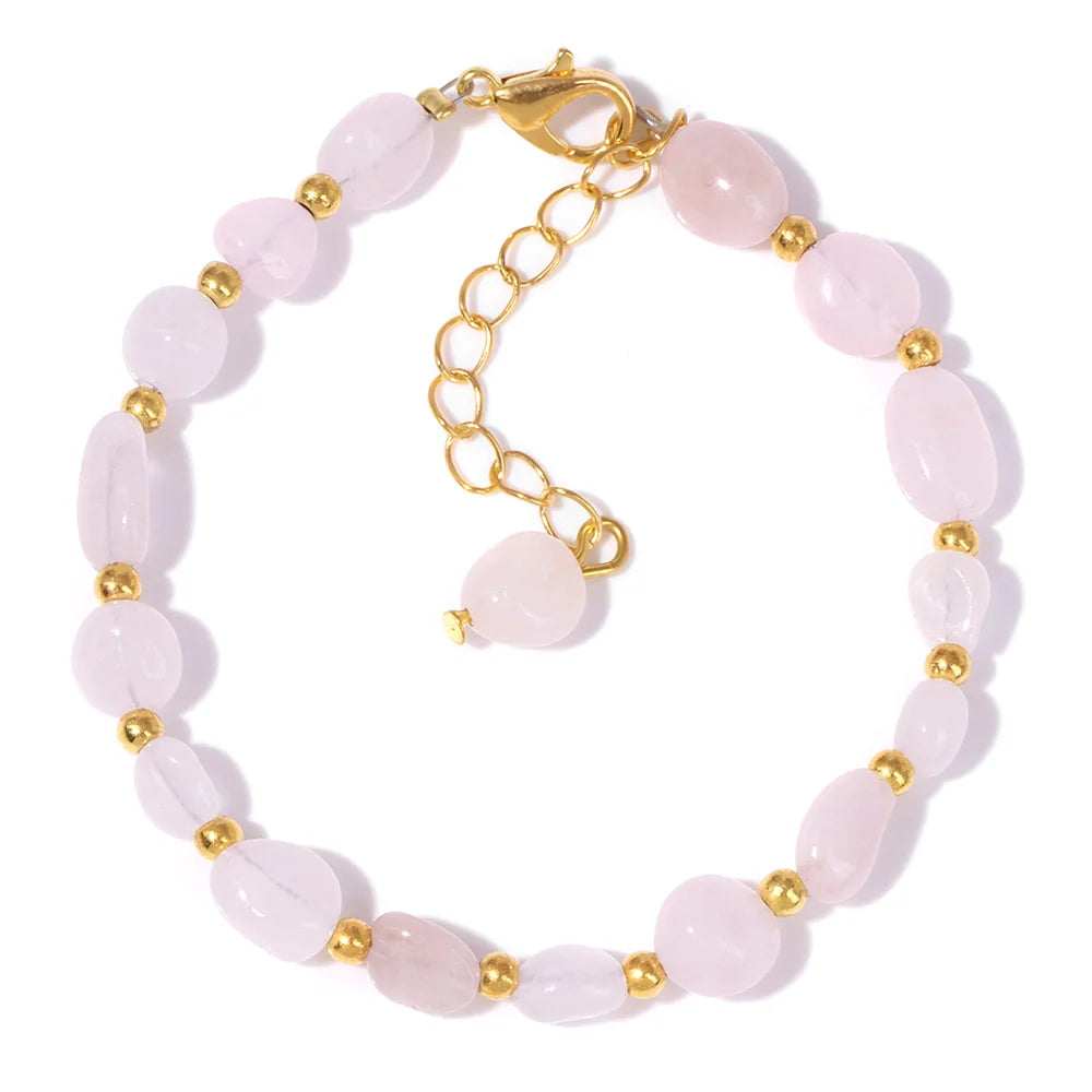 luckacco natural crystal gravel stone bracelets for women healing irregular amethysts lapis lazuli rose quartzs chain bracelet jewelry