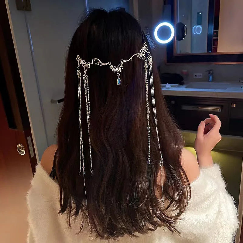 luckacco handmade sweet wedding headpiece crystal bridal head chain tiara hair jewelry for women rhinestone forehead headband accessories