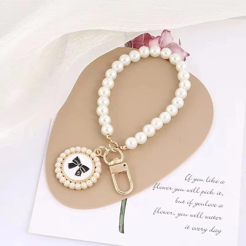 luckacco picks cute pearl keychain for women girls shiny pearl bead shell phone bag backpack charm accessory car key key chain pendant