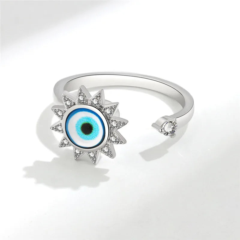 luckacco ethnic mandala flower finger rings for women girls rotating rose sun planet anxiety knuckle ring anti stress jewelry