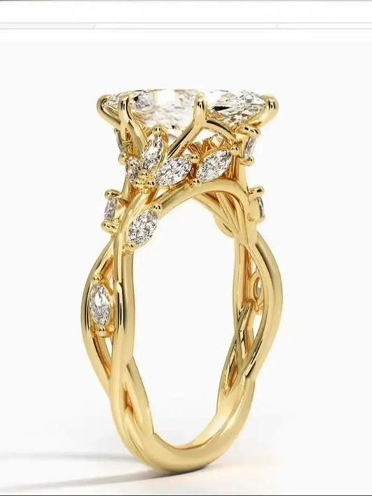 Luckacco 10K Solid Real Gold Lab grown diamond wedding ring for female IGI Horse Eye 2 carat CVD vine design engagement ring for female