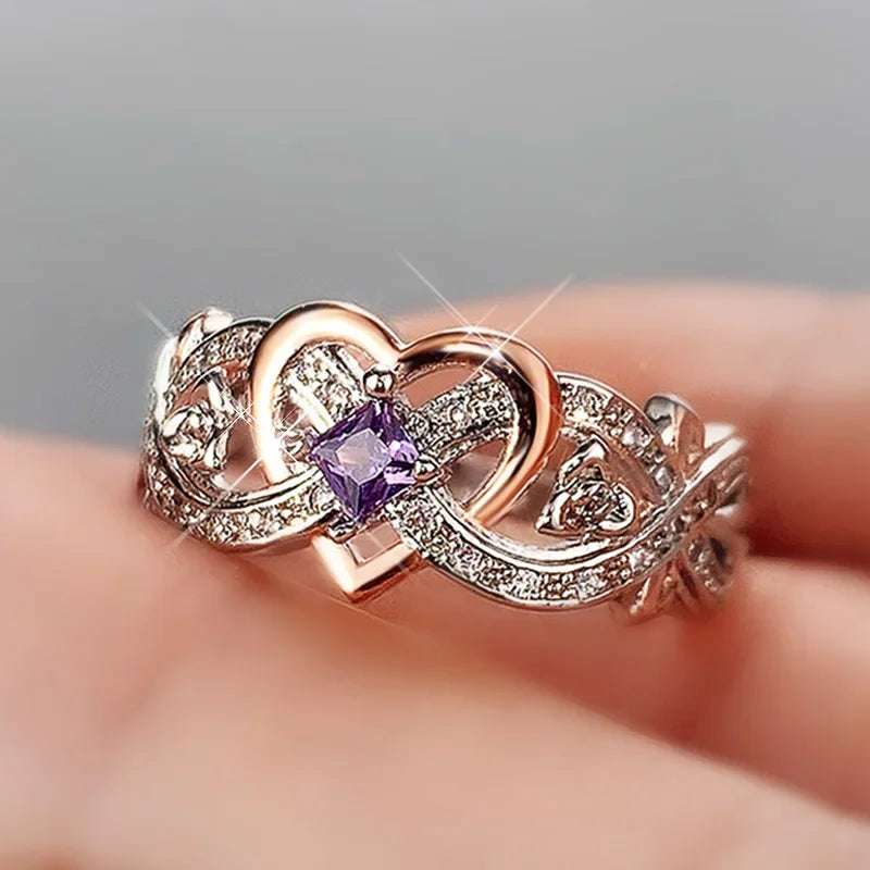 luckacco creative women's heart rings with romantic rose flower design wedding engagement love rings hot sale aesthetic jewelry