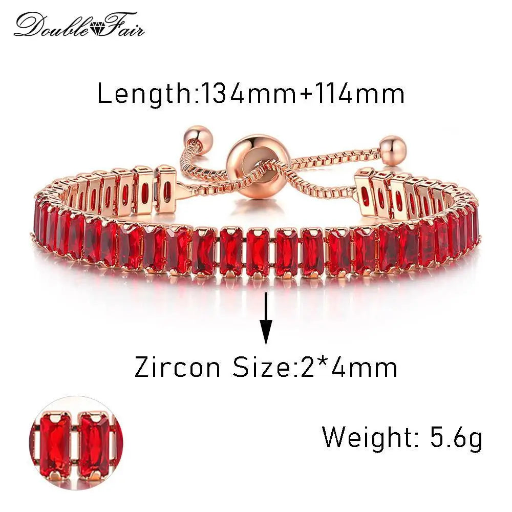 luckacco designer red zirconia short tennis bracelets for women men dazzling crystal adjustable chain on hand party daily gifts jewelry