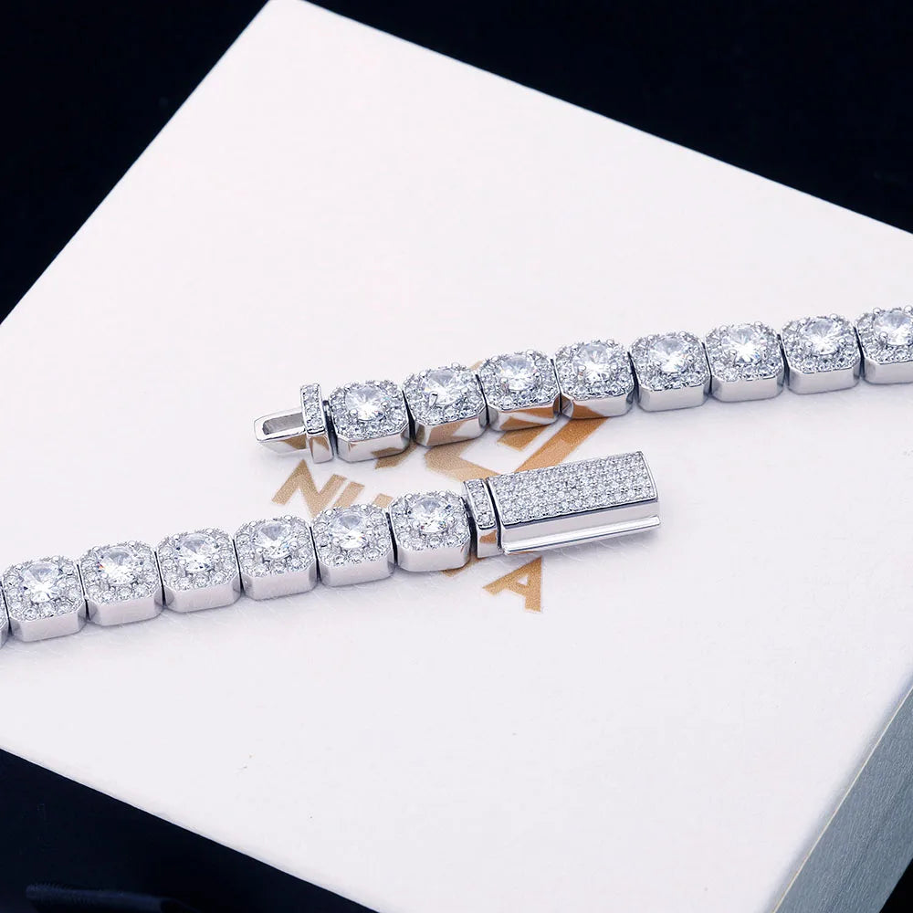 luckacco hip hop jewelry 7mm cubic zirconia cluster tennis chain iced out bracelet bling jewellery free laser name drop shipping