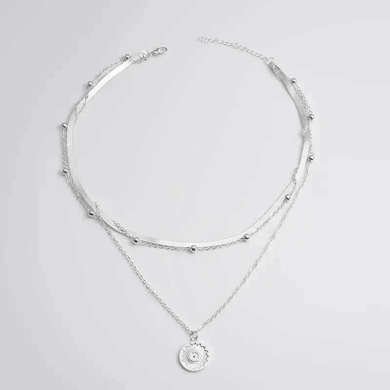 luckacco women girls silver color simple three layer necklace shiny long bar pendant women wedding gifts exquisite accessories