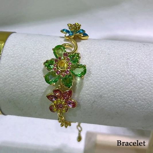 Luckacco Flower Crystal Boutique Irregular Original Jewelry Set New Color Earring Exquisite Necklace Ring Bracelet Wedding Gift for Women