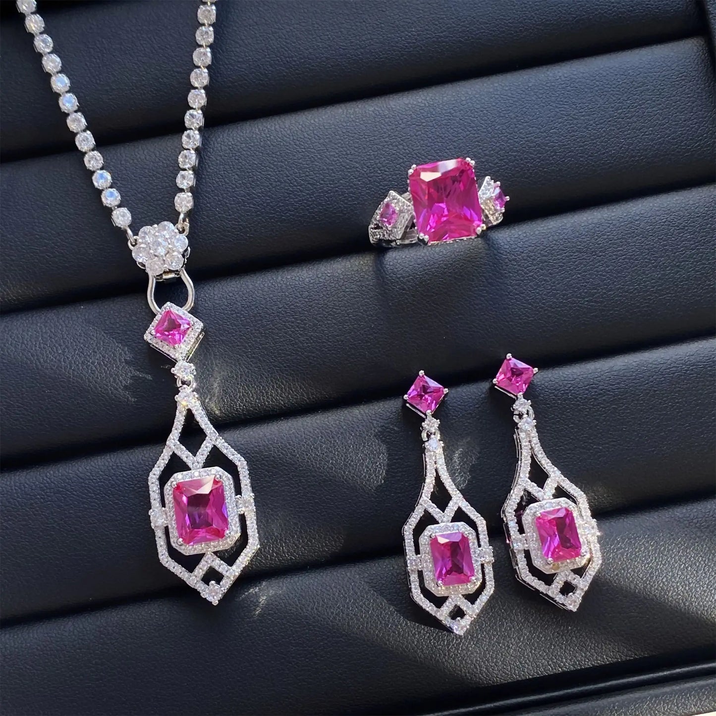luckacco valuable lab jade diamond jewelry set 925 sterling silver engagement wedding rings earrings necklace for women bridal party gift