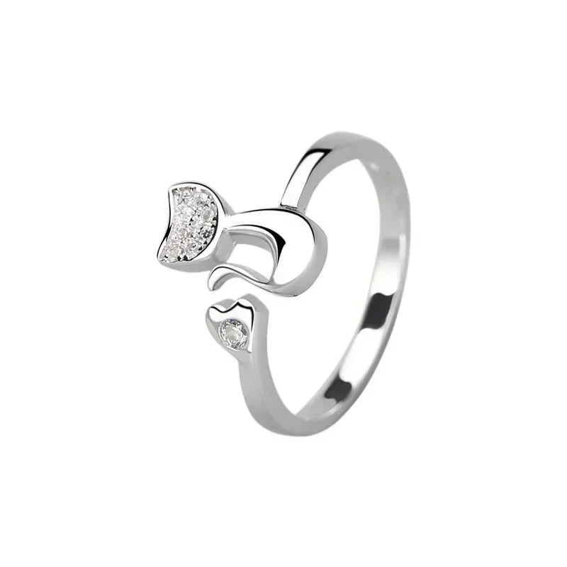 luckacco charm crystal top quality cubic zirconia crystal inlaid cute animal cat ring for women girls fashion animal anillo de mujer open