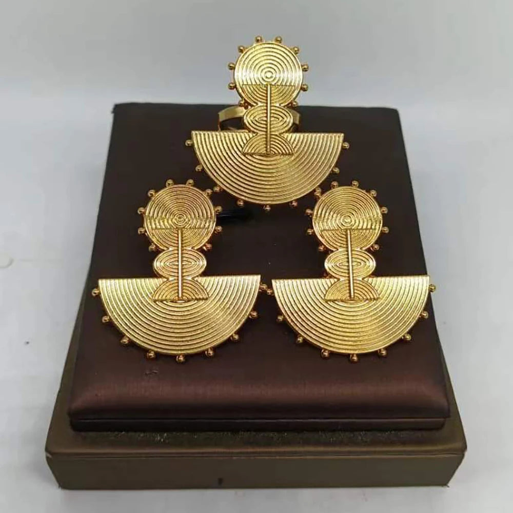 luckacco african gold plated earrings and ring jewelry set for women new design earrings and finger ring set for brazilian jewellery gift